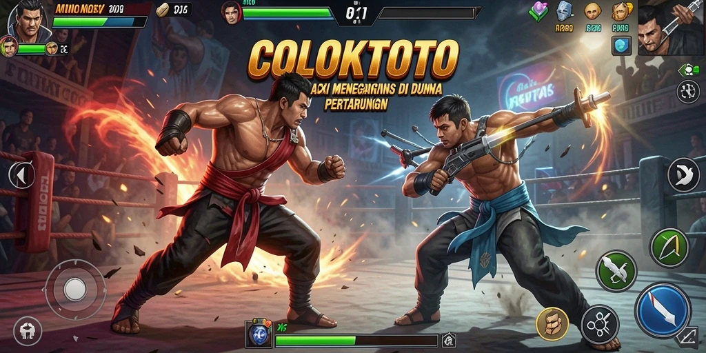 Screenshot menunjukkan karakter beraksi dalam pertempuran seru di COLOKTOTO.