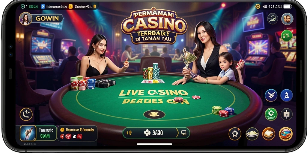 Tampilan gameplay GOWIN menampilkan dealer langsung dalam permainan kasino.