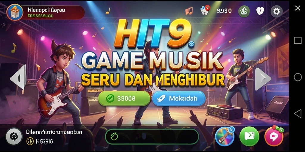 Screenshot utama yang menunjukkan gameplay seru HIT9 dengan berbagai genre musik.