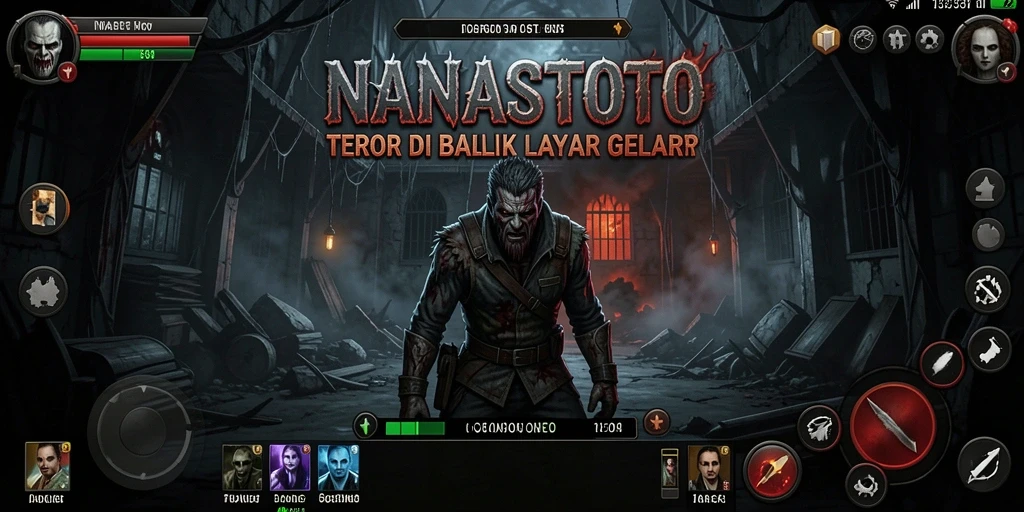 Screenshot gameplay NANASTOTO menunjukkan atmosfer kegelapan yang mencekam.